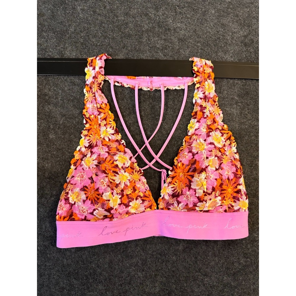 Victoria Secret Size Small Pink Floral Lace Bralette with Strappy Back